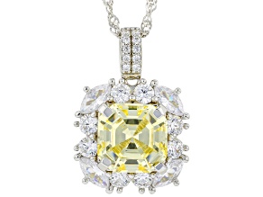 Canary And White Cubic Zirconia Rhodium Over Sterling Silver Asscher Cut Pendant 11.88ctw