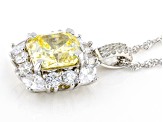 Canary And White Cubic Zirconia Rhodium Over Sterling Silver Asscher Cut Pendant 11.88ctw