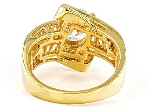 White Cubic Zirconia 18k Yellow Gold Over Sterling Silver Ring 6.13ctw