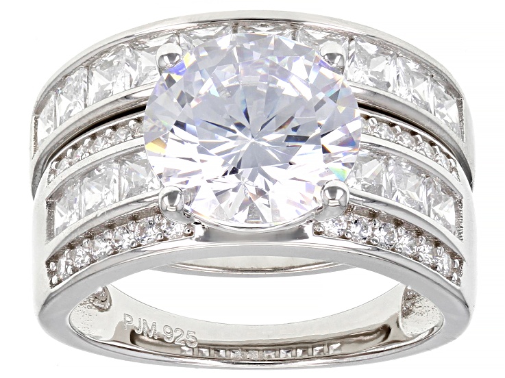 White Cubic Zirconia Rhodium Over Sterling Silver 2 Ring Set