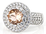 Morganite Simulant And White Cubic Zirconia Rhodium Over Sterling Silver Ring 4.57ctw