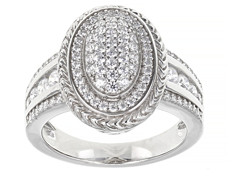 純银，Silver White Cubic Zirconia Rhodium Over Sterling Silver Ring 1.67