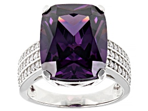 Purple And White Cubic Zirconia Rhodium Over Sterling Silver Ring 19.34ctw