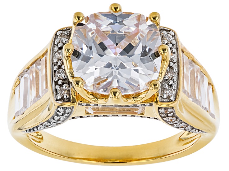 White Cubic Zirconia 18k Yellow Gold And Rhodium Over