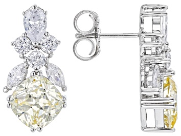 Picture of Canary And White Cubic Zirconia Rhodium Over Sterling Silver Earrings 10.04ctw