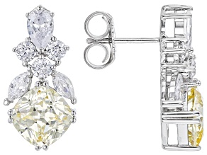 Canary And White Cubic Zirconia Rhodium Over Sterling Silver Earrings 10.04ctw
