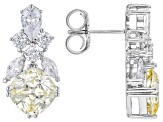 Canary And White Cubic Zirconia Rhodium Over Sterling Silver Earrings 10.04ctw