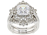 White Cubic Zirconia Platinum Over Silver Asscher Cut Ring With Guard 4.65ctw