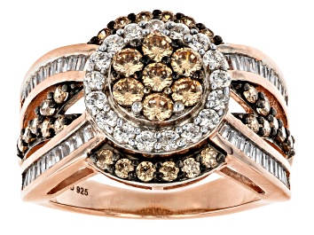 Picture of Champagne And White Cubic Zirconia 18k Rose Gold Over Sterling Silver Ring 2.86ctw