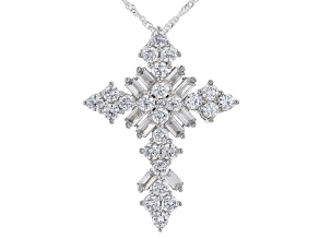 White Cubic Zirconia Platinum Over Sterling Silver Cross Pendant With Chain 5.44ctw