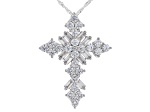 White Cubic Zirconia Platinum Over Sterling Silver Cross Pendant With Chain 5.44ctw