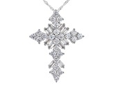 White Cubic Zirconia Platinum Over Sterling Silver Cross Pendant With Chain 5.44ctw