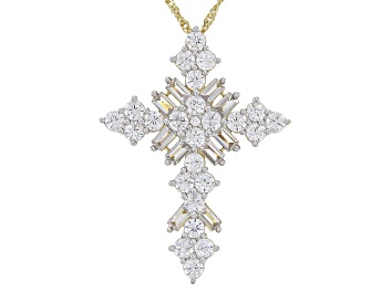Picture of White Cubic Zirconia 18k Yellow Gold Over Sterling Silver Cross Pendant With Chain 5.44ctw