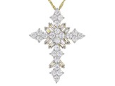 White Cubic Zirconia 18k Yellow Gold Over Sterling Silver Cross Pendant With Chain 5.44ctw