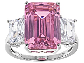 Pink And White Cubic Zirconia Rhodium Over Sterling Silver Ring 14.54ctw