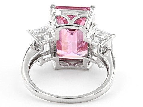 Pink And White Cubic Zirconia Rhodium Over Sterling Silver Ring 14.54ctw