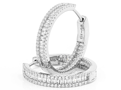 White Cubic Zirconia Platinum Over Sterling Silver Hoops 2.53ctw