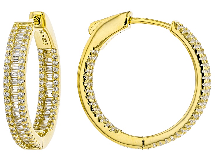 White Cubic Zirconia 18k Yellow Gold Over Sterling Silver Hoops 