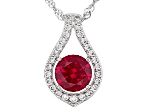 Lab Created Ruby And White Cubic Zirconia Platinum Over Sterling Silver Pendant With Chain 2.91ctw