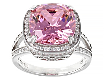 Picture of Pink And White Cubic Zirconia Rhodium Over Sterling Silver Ring 11.96ctw
