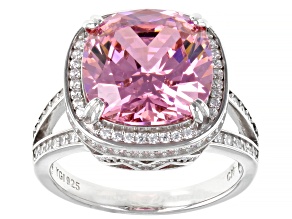 Pink And White Cubic Zirconia Rhodium Over Sterling Silver Ring 11.96ctw
