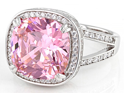 Pink And White Cubic Zirconia Rhodium Over Sterling Silver Ring 11.96ctw