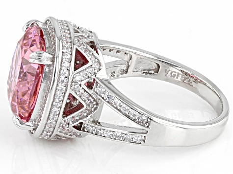 Pink And White Cubic Zirconia Rhodium Over Sterling Silver Ring 11.96ctw