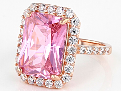 Pink And White Cubic Zirconia 18k Rose Gold Over Sterling Silver Ring 14.57ctw
