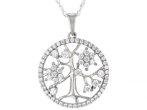 White Cubic Zirconia Platinum Over Sterling Silver Pendant With Chain 3.00ctw