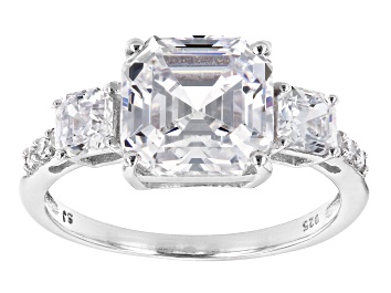 Picture of Asscher Cut White Cubic Zirconia Platinum Over Sterling Silver Ring 7.49ctw (4.72ctw DEW)