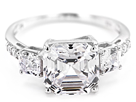 Asscher Cut White Cubic Zirconia Platinum Over Sterling Silver Ring 7.49ctw (4.72ctw DEW)