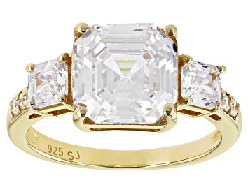 Picture of Asscher Cut White Cubic Zirconia 18k Yellow Gold Over Sterling Silver Ring 7.49ctw