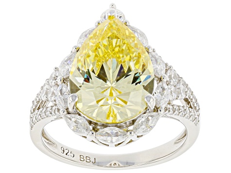 Canary And White Cubic Zirconia Rhodium Over Sterling Silver Ring 11.48ctw