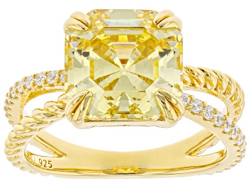 Picture of Canary And White Cubic Zirconia 18k Yellow Gold Over Sterling Silver Asscher Cut Ring 9.27ctw