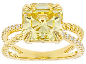 Canary And White Cubic Zirconia 18k Yellow Gold Over Sterling Silver Asscher Cut Ring 9.27ctw