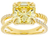 Canary And White Cubic Zirconia 18k Yellow Gold Over Sterling Silver Asscher Cut Ring 9.27ctw