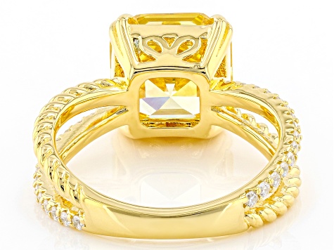 Canary And White Cubic Zirconia 18k Yellow Gold Over Sterling Silver Asscher Cut Ring 9.27ctw