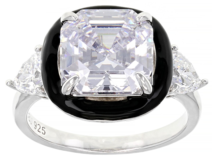 White Cubic Zirconia And Black Enamel Rhodium Over Sterling