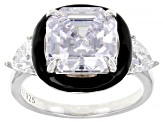 White Cubic Zirconia And Black Enamel Rhodium Over Sterling Silver Asscher Cut Ring 9.58ctw