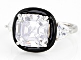 White Cubic Zirconia And Black Enamel Rhodium Over Sterling Silver Asscher Cut Ring 9.58ctw
