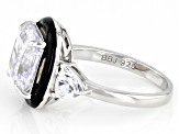 White Cubic Zirconia And Black Enamel Rhodium Over Sterling Silver Asscher Cut Ring 9.58ctw