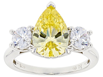 Picture of Canary And White Cubic Zirconia Rhodium Over Sterling Silver Ring 6.31ctw