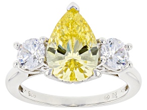 Canary And White Cubic Zirconia Rhodium Over Sterling Silver Ring 6.31ctw