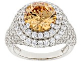 Champagne And White Cubic Zirconia Rhodium Over Sterling Silver Ring 11.36ctw