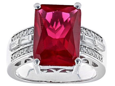 Red Lab Created Ruby And White Cubic Zirconia Rhodium Over Sterling ...