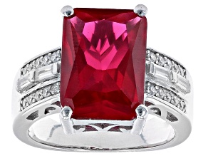 Red Lab Created Ruby And White Cubic Zirconia Rhodium Over Sterling Silver Ring 9.63ctw