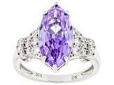 Lavender And White Cubic Zirconia Rhodium Over Sterling Silver Ring 7.30ctw