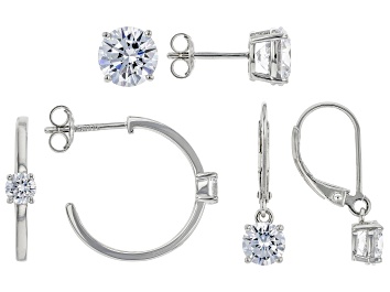 Picture of White Cubic Zirconia Rhodium Over Sterling Silver Earring Set 10.50ctw