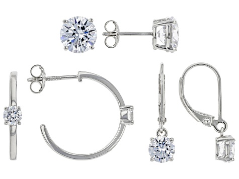 White Cubic Zirconia Rhodium Over Sterling Silver Earring Set 10.50ctw