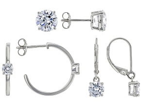 White Cubic Zirconia Rhodium Over Sterling Silver Earring Set 10.50ctw